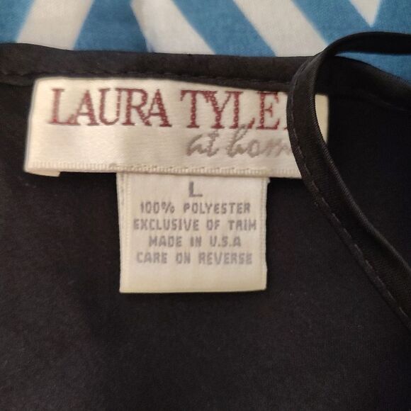 VTG 80s Black Satin Floral Crochet Mini Intimates Slip Dress Size Large - Picture 11 of 12